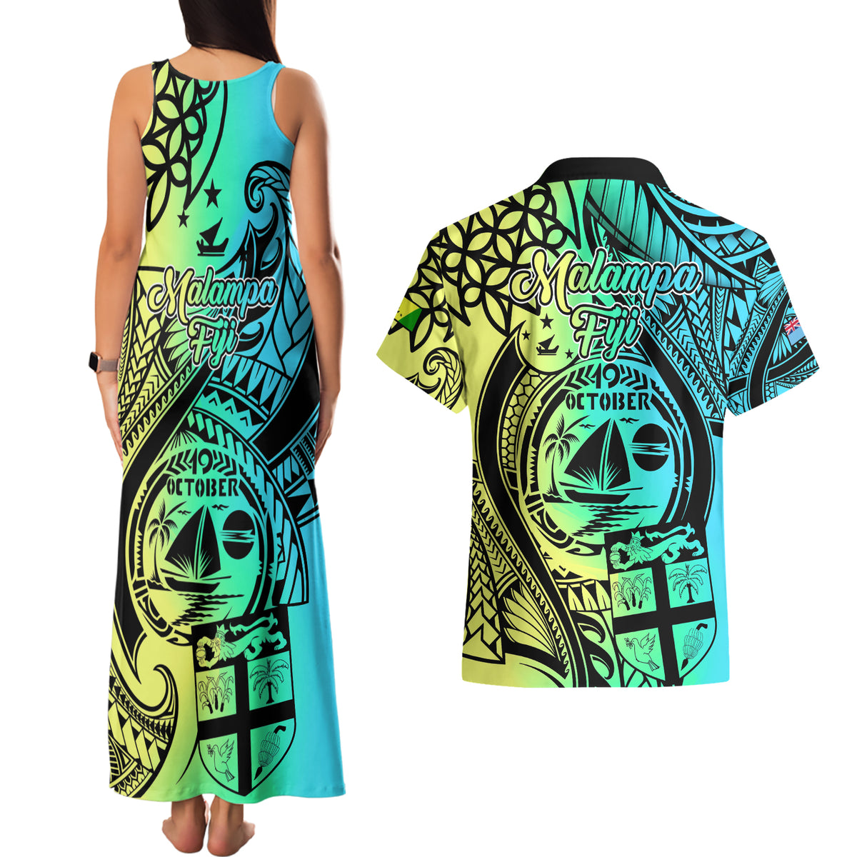 malampa-fiji-day-couples-matching-tank-maxi-dress-and-hawaiian-shirt-vanuatu-sand-drawing-with-polynesian-pattern