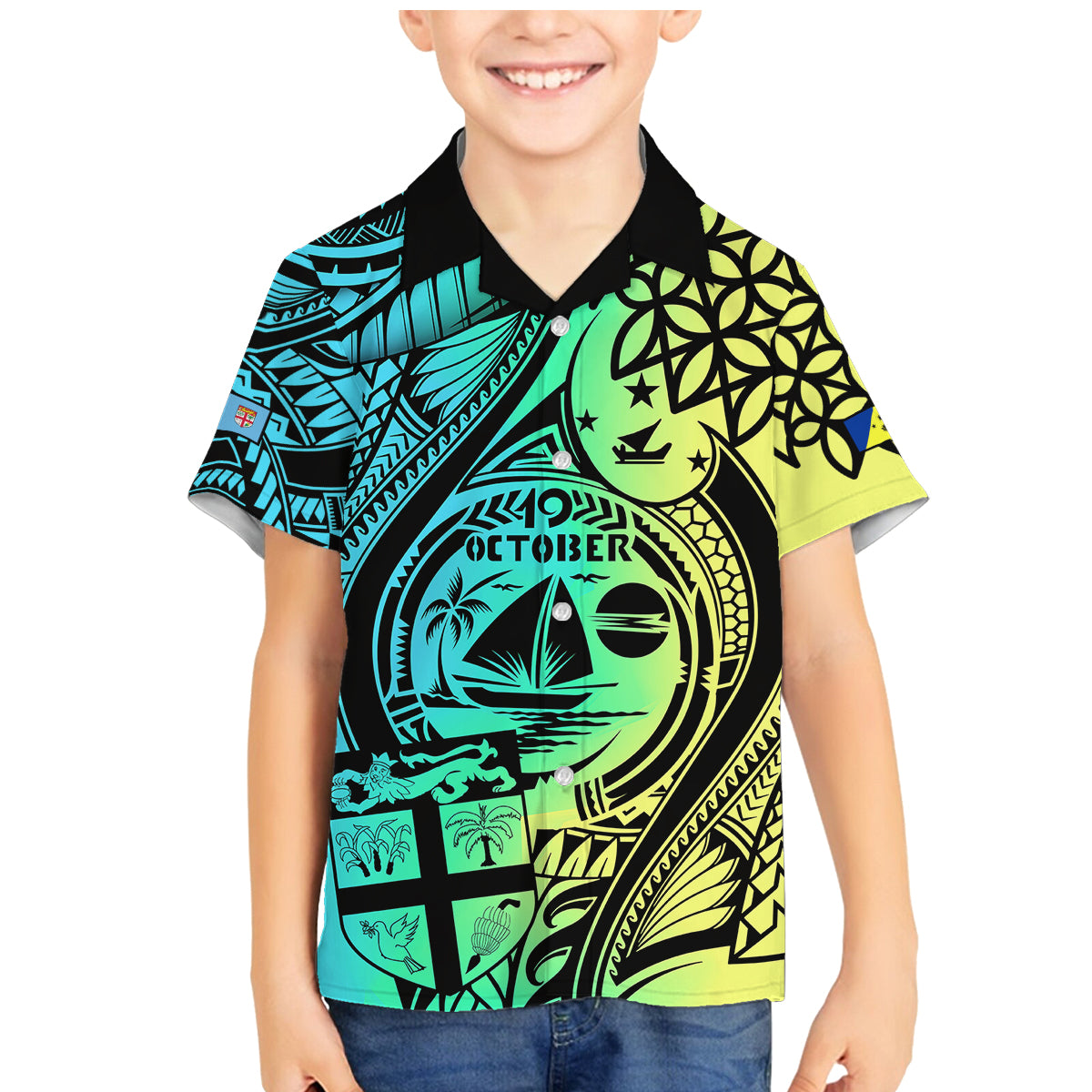 malampa-fiji-day-family-matching-mermaid-dress-and-hawaiian-shirt-vanuatu-sand-drawing-with-polynesian-pattern