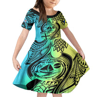 Malampa Fiji Day Family Matching Off Shoulder Maxi Dress and Hawaiian Shirt Vanuatu Sand Drawing With Polynesian Pattern LT9 Daughter's Dress Black - Polynesian Pride
