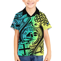 Malampa Fiji Day Family Matching Off Shoulder Maxi Dress and Hawaiian Shirt Vanuatu Sand Drawing With Polynesian Pattern LT9 Son's Shirt Black - Polynesian Pride