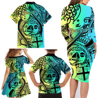Personalised Malampa Fiji Day Family Matching Long Sleeve Bodycon Dress and Hawaiian Shirt Vanuatu Sand Drawing With Polynesian Pattern LT9 - Polynesian Pride