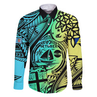 Personalised Malampa Fiji Day Family Matching Long Sleeve Bodycon Dress and Hawaiian Shirt Vanuatu Sand Drawing With Polynesian Pattern LT9 Dad's Shirt - Long Sleeve Black - Polynesian Pride
