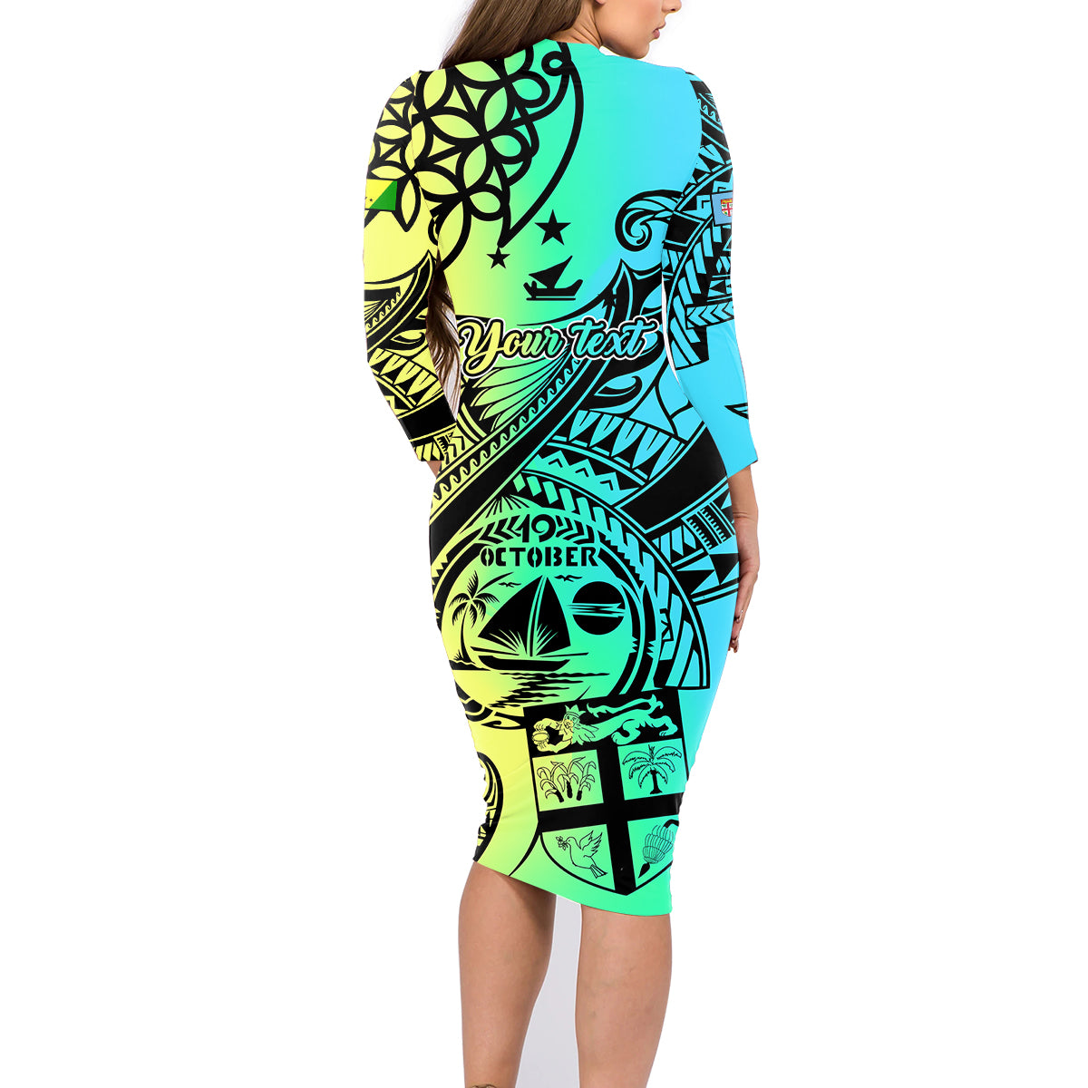 Personalised Malampa Fiji Day Family Matching Long Sleeve Bodycon Dress and Hawaiian Shirt Vanuatu Sand Drawing With Polynesian Pattern LT9 - Polynesian Pride