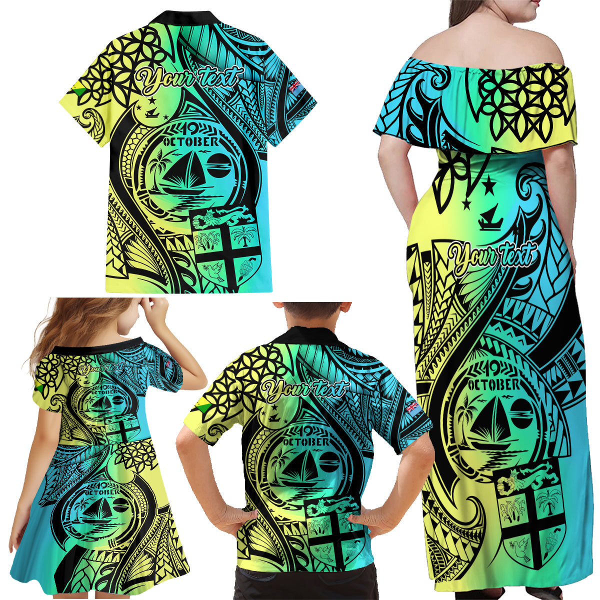Personalised Malampa Fiji Day Family Matching Off Shoulder Maxi Dress and Hawaiian Shirt Vanuatu Sand Drawing With Polynesian Pattern LT9 - Polynesian Pride