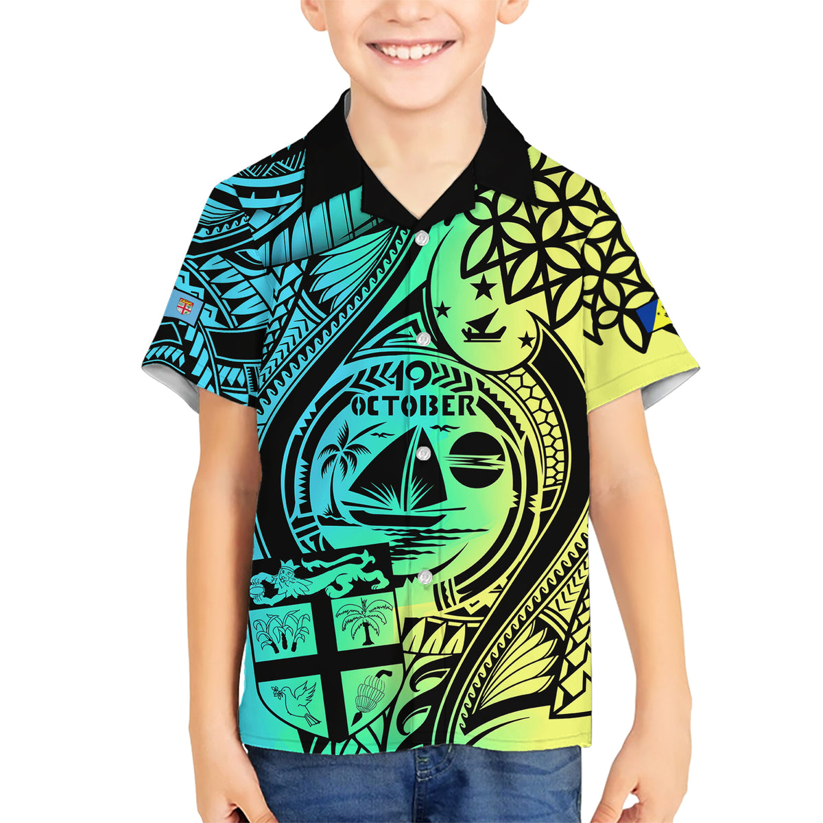 Personalised Malampa Fiji Day Family Matching Short Sleeve Bodycon Dress and Hawaiian Shirt Vanuatu Sand Drawing With Polynesian Pattern LT9 Son's Shirt Black - Polynesian Pride