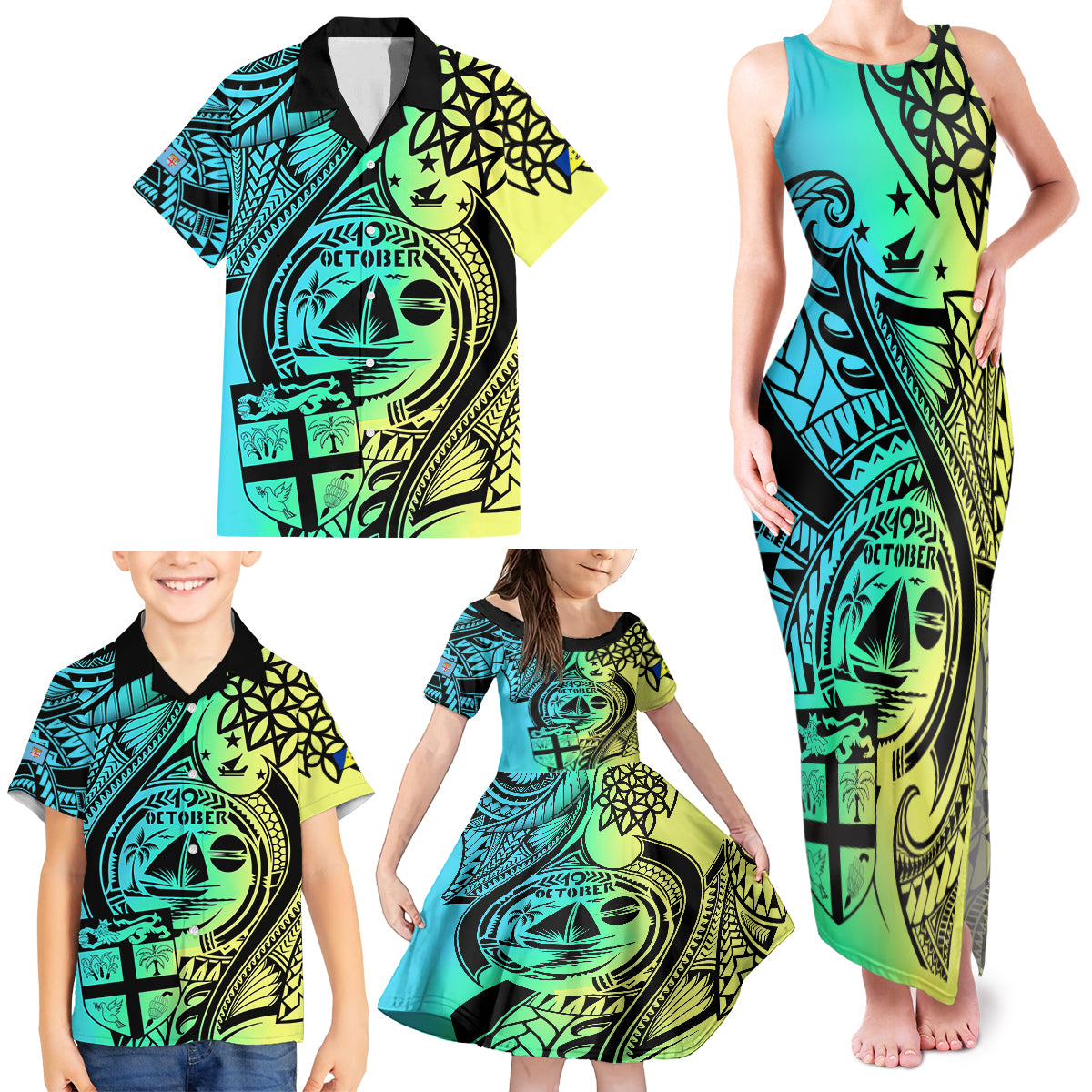 Personalised Malampa Fiji Day Family Matching Tank Maxi Dress and Hawaiian Shirt Vanuatu Sand Drawing With Polynesian Pattern LT9 - Polynesian Pride