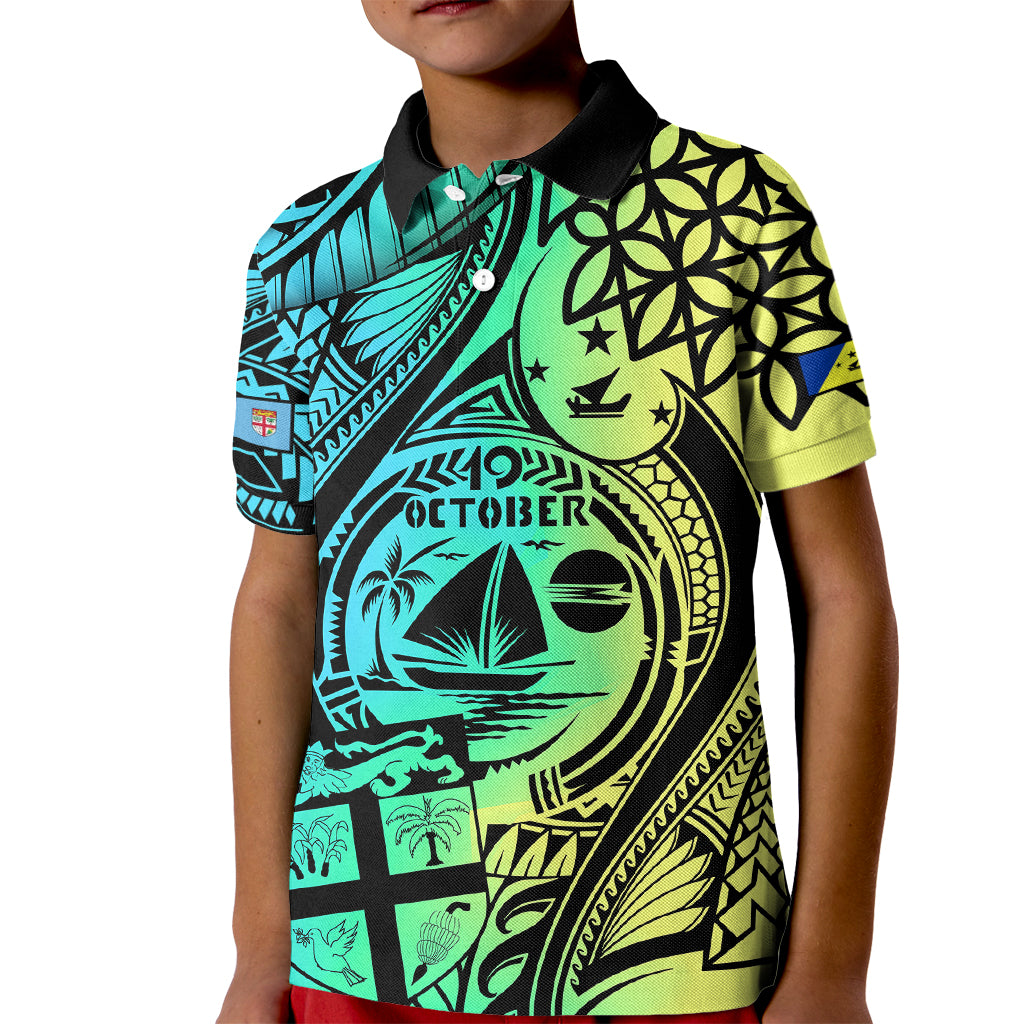 Personalised Malampa Fiji Day Kid Polo Shirt Vanuatu Sand Drawing With Polynesian Pattern LT9 Kid Black - Polynesian Pride