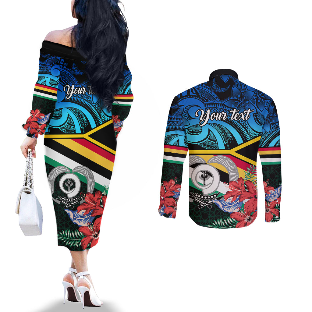 personalised-torba-vanuatu-couples-matching-off-the-shoulder-long-sleeve-dress-and-long-sleeve-button-shirts-sand-drawing-with-polynesian-pattern