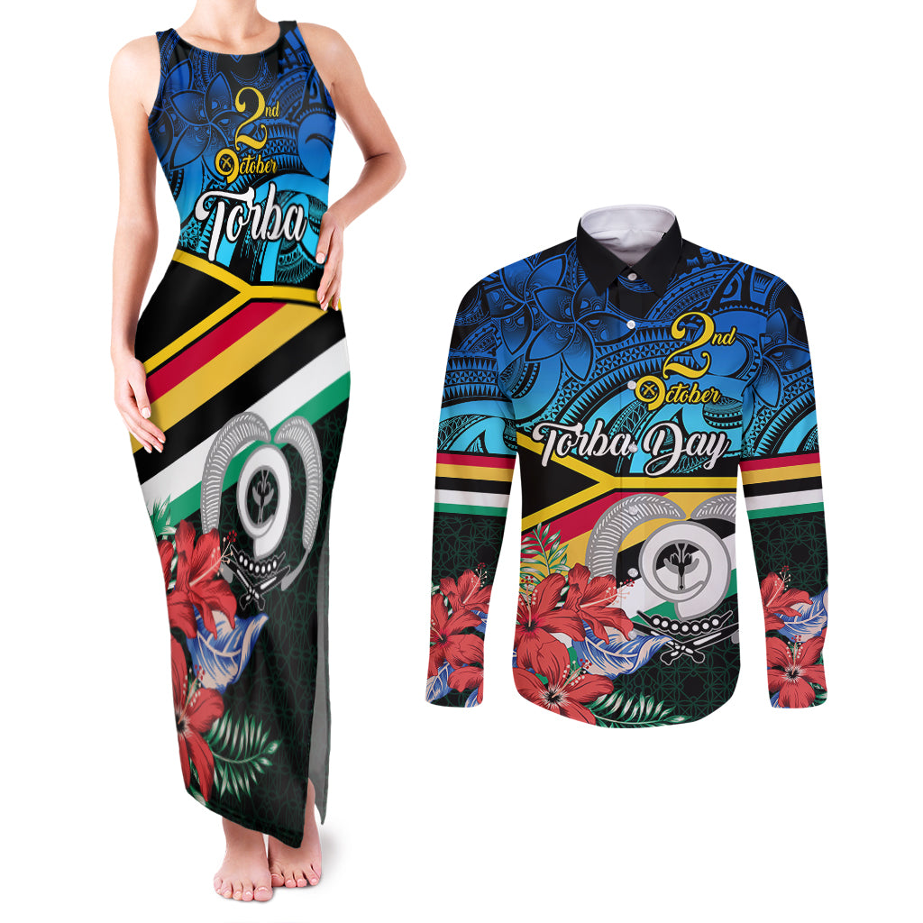 personalised-torba-vanuatu-couples-matching-tank-maxi-dress-and-long-sleeve-button-shirts-sand-drawing-with-polynesian-pattern