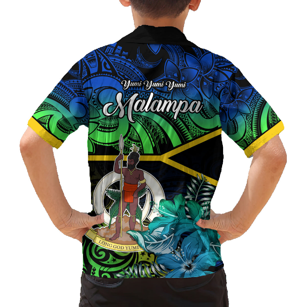 Malampa Day Family Matching Tank Maxi Dress and Hawaiian Shirt Vanuatu Flowers with Malampa Emblem Tribal Pattern LT9 - Polynesian Pride