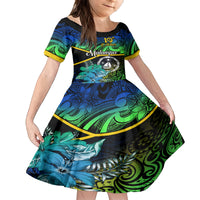 Malampa Day Family Matching Tank Maxi Dress and Hawaiian Shirt Vanuatu Flowers with Malampa Emblem Tribal Pattern LT9 Daughter's Dress Black - Polynesian Pride