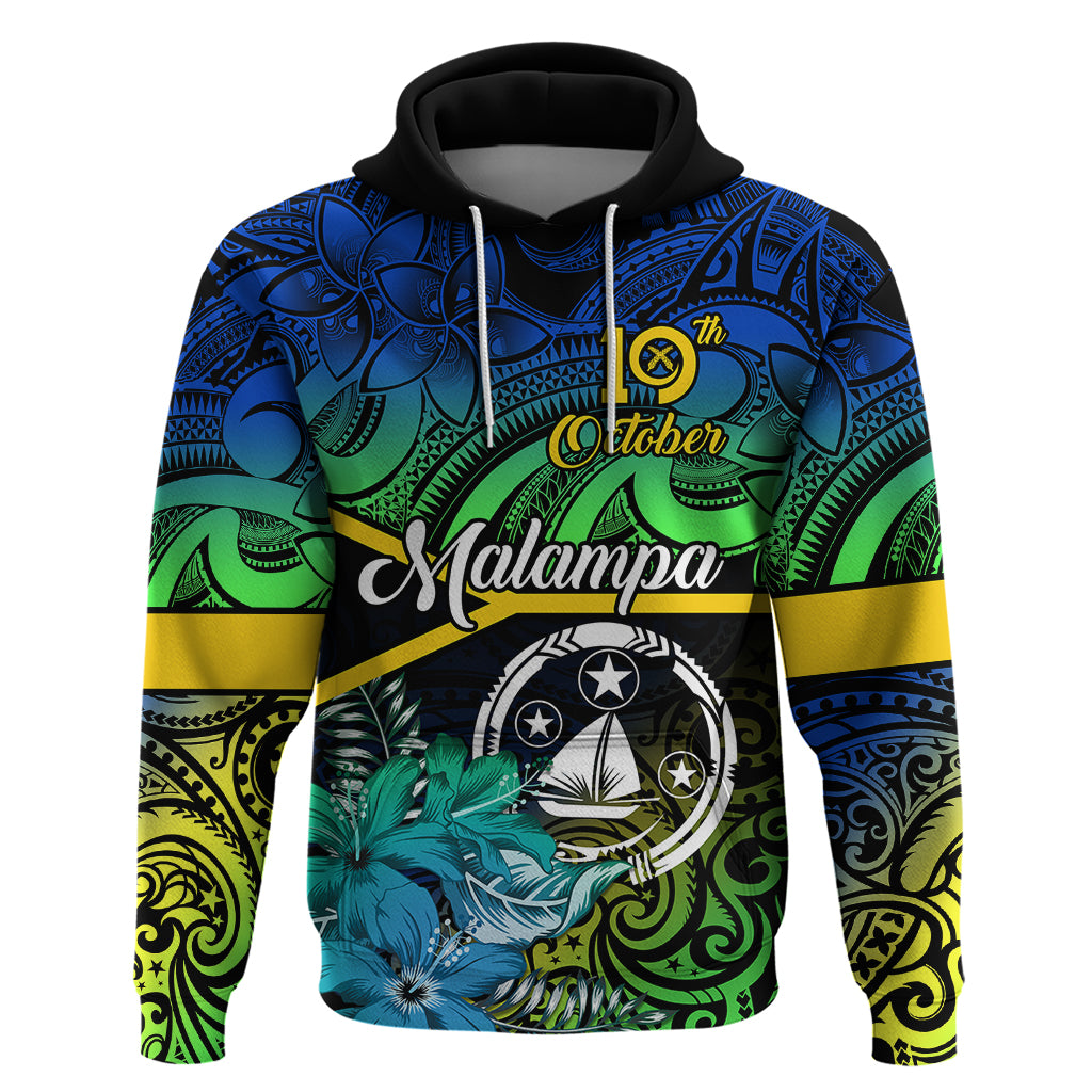 Malampa Day Hoodie Vanuatu Flowers with Malampa Emblem Tribal Pattern LT9 Black - Polynesian Pride