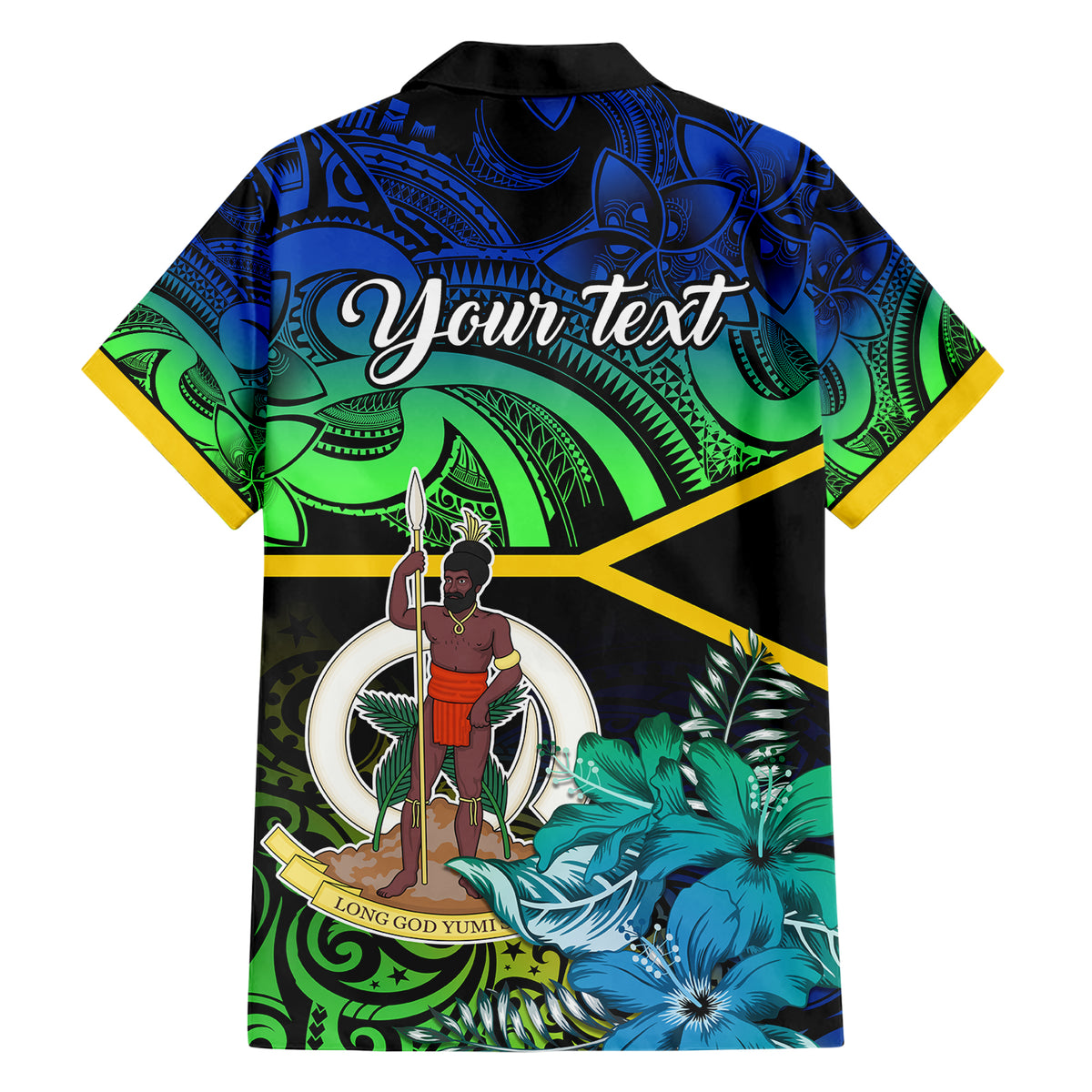 personalised-malampa-day-family-matching-short-sleeve-bodycon-dress-and-hawaiian-shirt-vanuatu-flowers-with-malampa-emblem-tribal-pattern