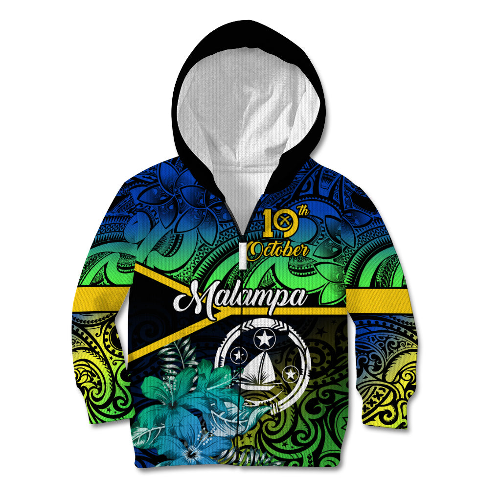 Personalised Malampa Day Kid Hoodie Vanuatu Flowers with Malampa Emblem Tribal Pattern LT9 Zip Hoodie Black - Polynesian Pride