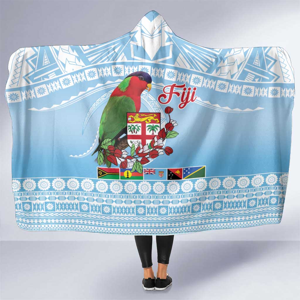 Melanesian Fiji Kula Bird Hooded Blanket with Tagimoucia Masi Tapa Pattern