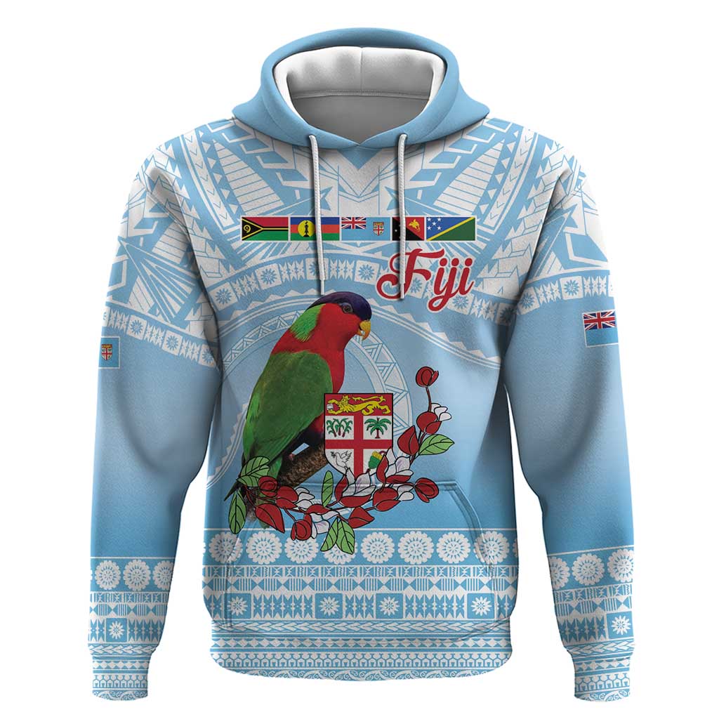 Melanesian Fiji Kula Bird Hoodie with Tagimoucia Masi Tapa Pattern