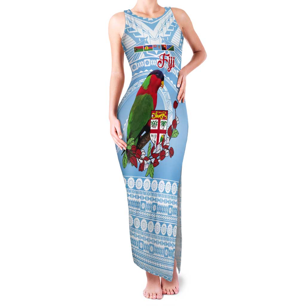 Melanesian Fiji Kula Bird Tank Maxi Dress with Tagimoucia Masi Tapa Pattern