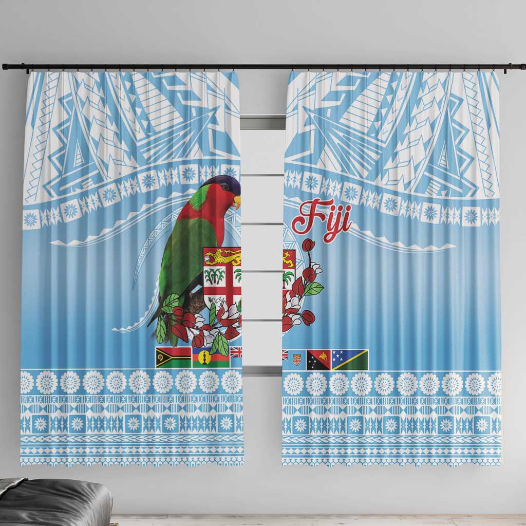 Melanesian Fiji Kula Bird Window Curtain with Tagimoucia Masi Tapa Pattern