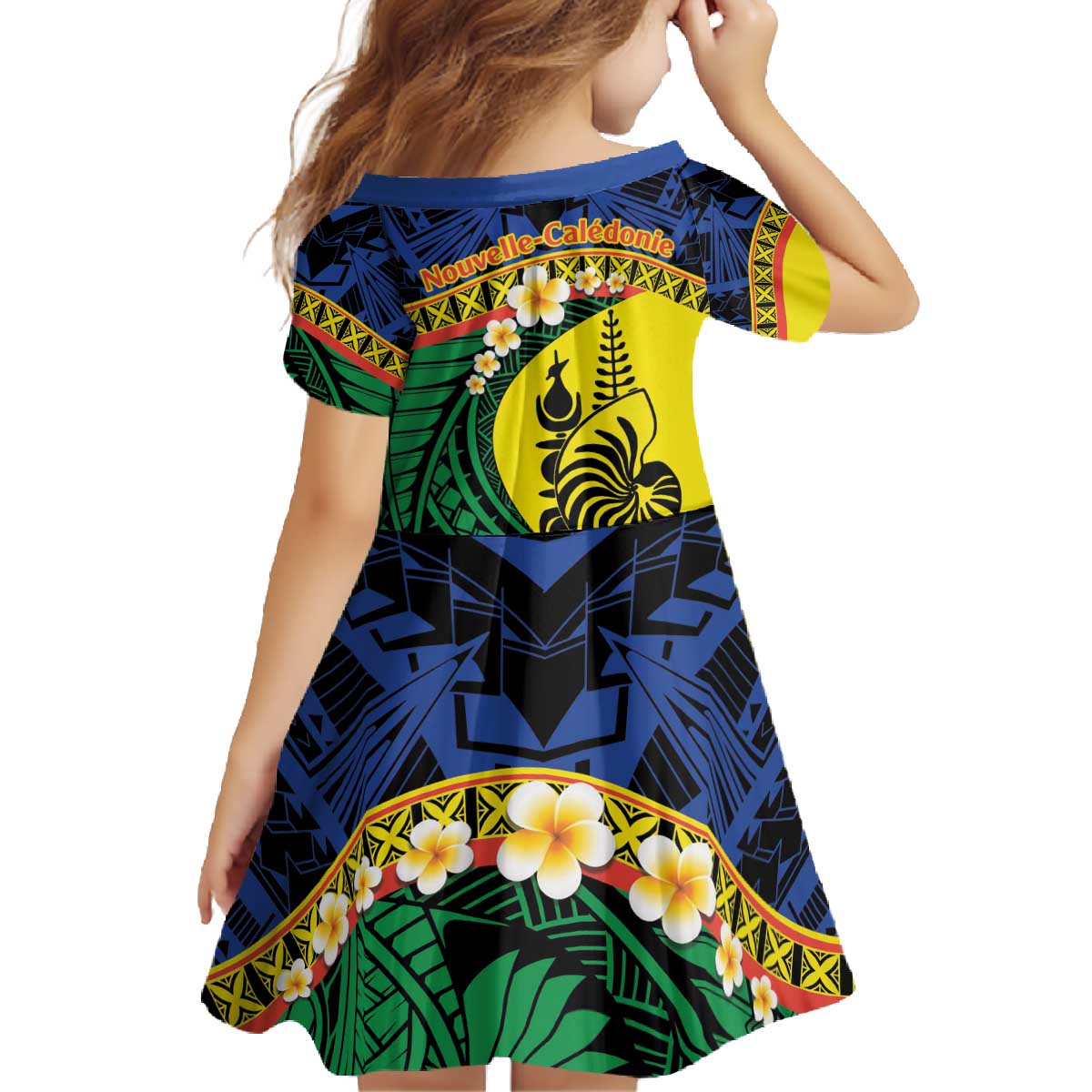 Melanesian New Caledonia Family Matching Off The Shoulder Long Sleeve Dress and Hawaiian Shirt Plumeria Kagu Bird and Nautilus Shell