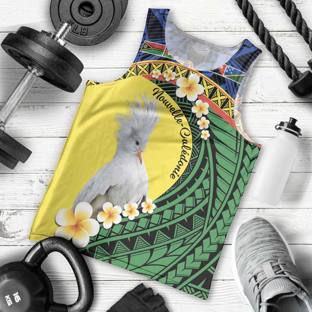 Melanesian New Caledonia Men Tank Top Plumeria Kagu Bird and Nautilus Shell