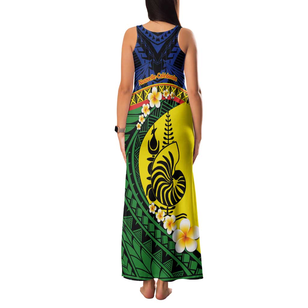 Melanesian New Caledonia Tank Maxi Dress Plumeria Kagu Bird and Nautilus Shell