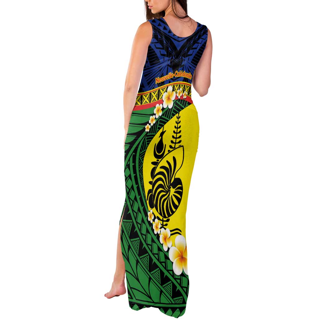 Melanesian New Caledonia Tank Maxi Dress Plumeria Kagu Bird and Nautilus Shell