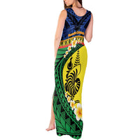 Melanesian New Caledonia Tank Maxi Dress Plumeria Kagu Bird and Nautilus Shell