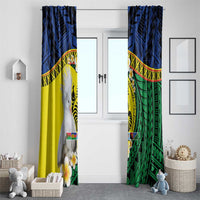 Melanesian New Caledonia Window Curtain Plumeria Kagu Bird and Nautilus Shell