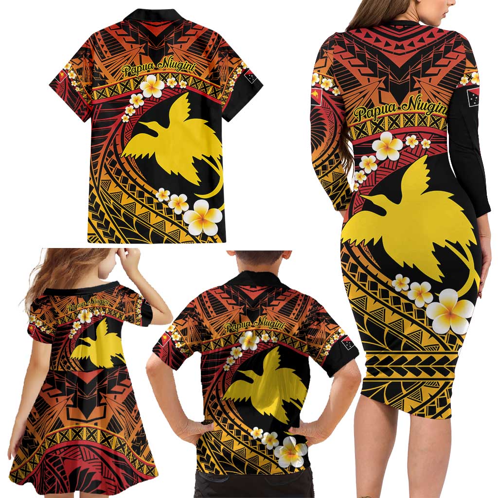 Melanesian Papua New Guinea Family Matching Long Sleeve Bodycon Dress and Hawaiian Shirt Plumeria Bird of Paradise Tribal LT9 - Polynesian Pride