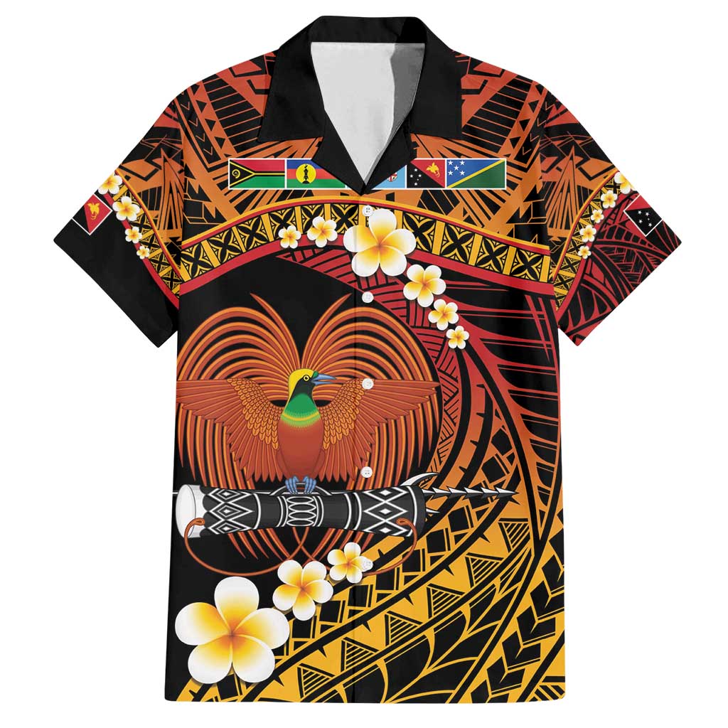 Melanesian Papua New Guinea Family Matching Long Sleeve Bodycon Dress and Hawaiian Shirt Plumeria Bird of Paradise Tribal LT9 Dad's Shirt - Short Sleeve Red - Polynesian Pride