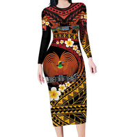 Melanesian Papua New Guinea Family Matching Long Sleeve Bodycon Dress and Hawaiian Shirt Plumeria Bird of Paradise Tribal LT9 Mom's Dress Red - Polynesian Pride