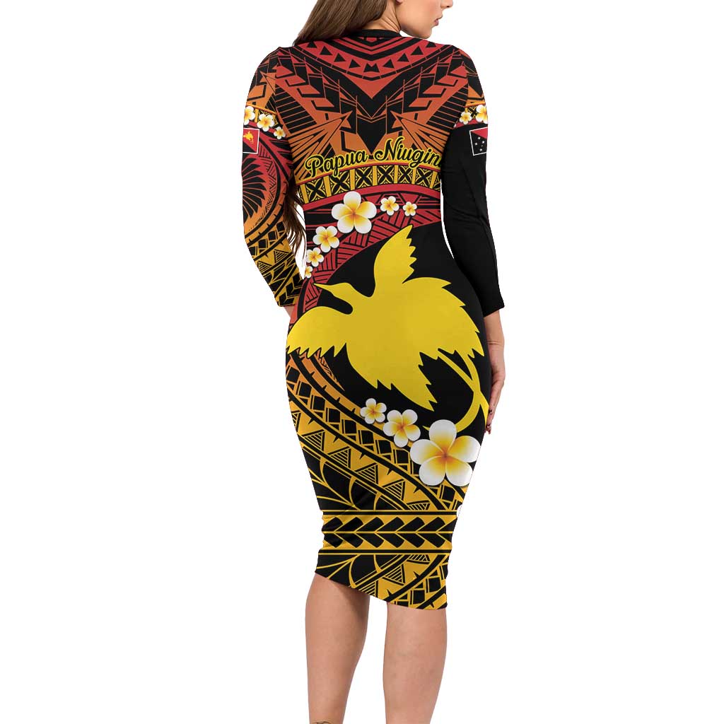 Melanesian Papua New Guinea Family Matching Long Sleeve Bodycon Dress and Hawaiian Shirt Plumeria Bird of Paradise Tribal LT9 - Polynesian Pride