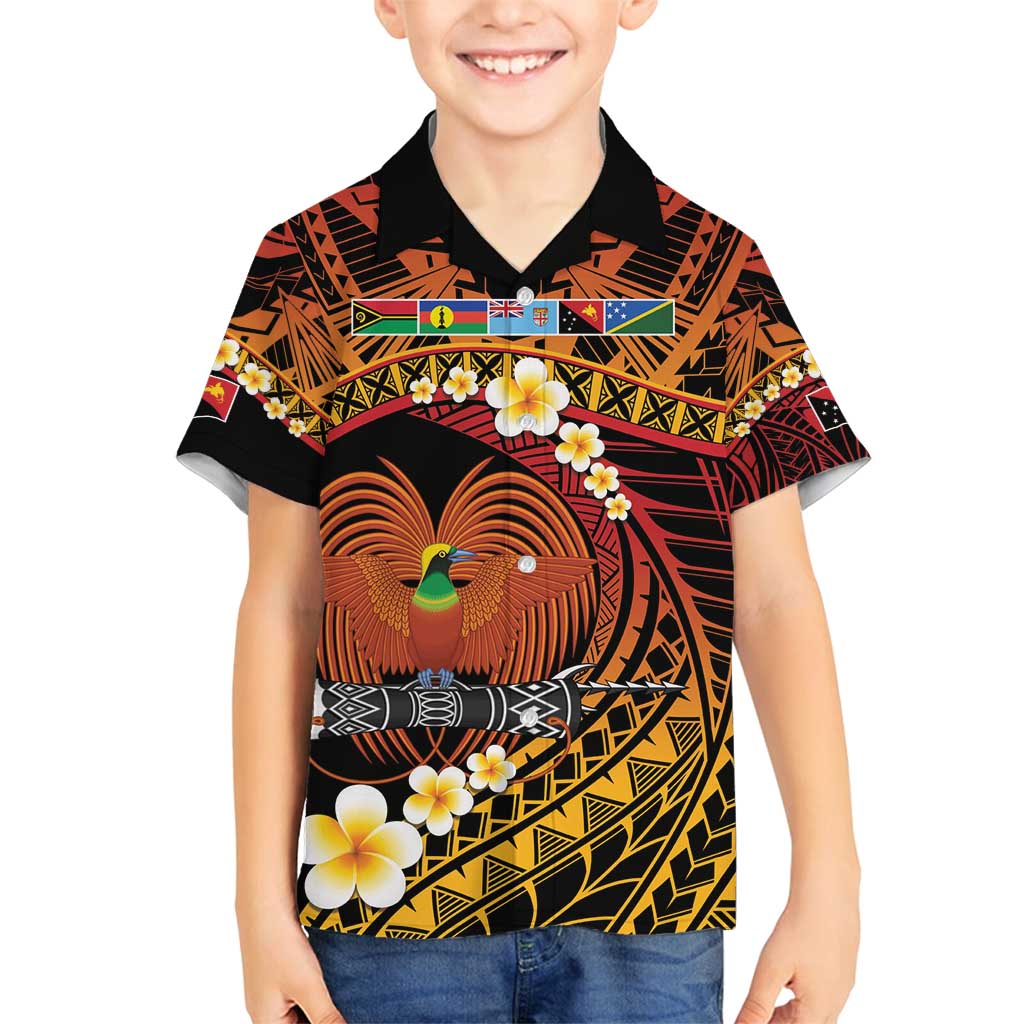 Melanesian Papua New Guinea Family Matching Long Sleeve Bodycon Dress and Hawaiian Shirt Plumeria Bird of Paradise Tribal LT9 Son's Shirt Red - Polynesian Pride