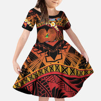 Melanesian Papua New Guinea Family Matching Off The Shoulder Long Sleeve Dress and Hawaiian Shirt Plumeria Bird of Paradise Tribal LT9 Daughter's Dress Red - Polynesian Pride