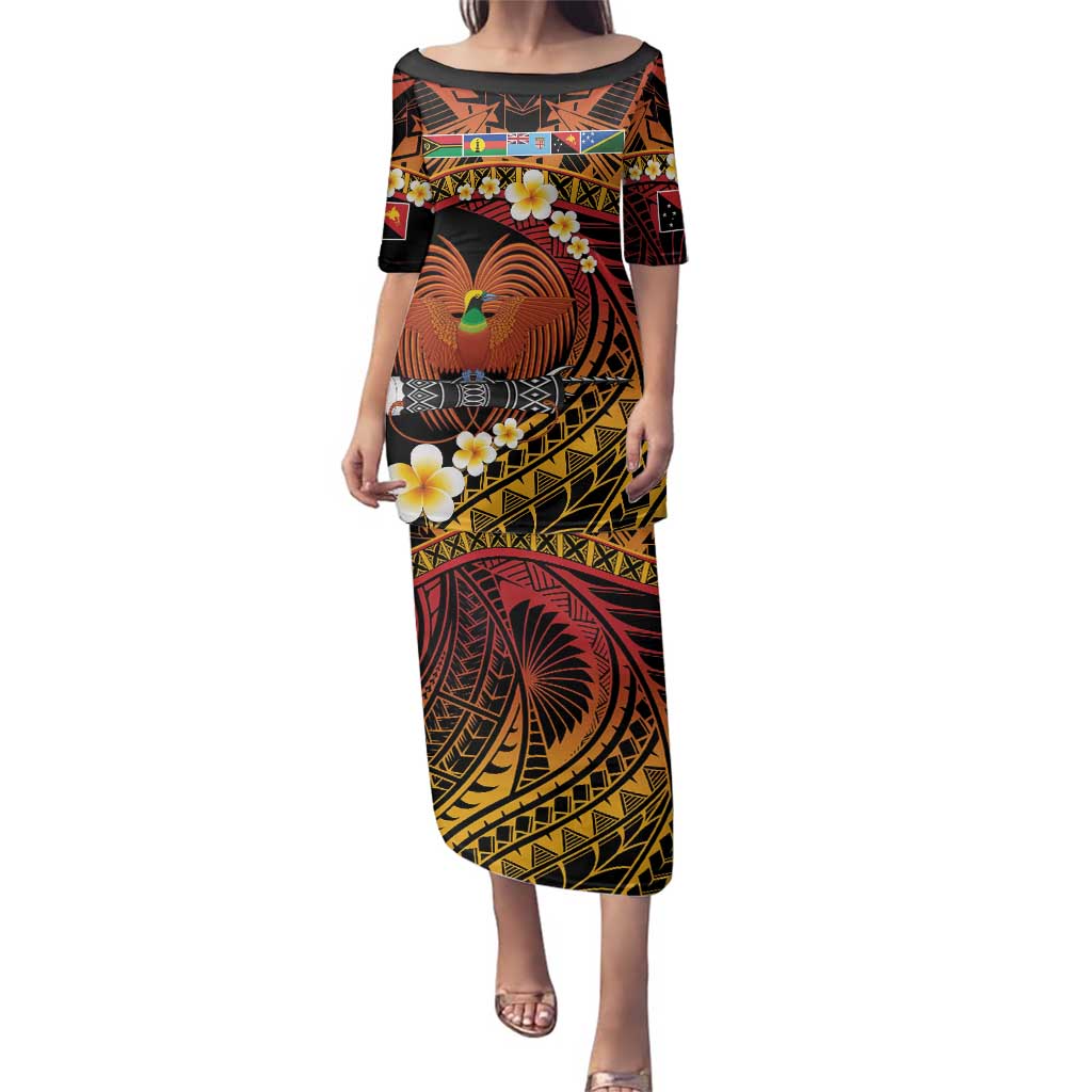 Melanesian Papua New Guinea Family Matching Puletasi and Hawaiian Shirt Plumeria Bird of Paradise Tribal LT9 Mom's Dress Red - Polynesian Pride
