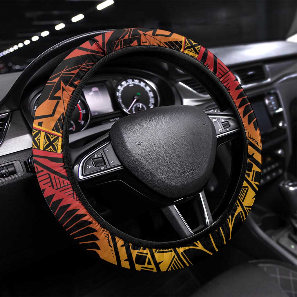 Melanesian Papua New Guinea Steering Wheel Cover Plumeria Bird of Paradise Tribal