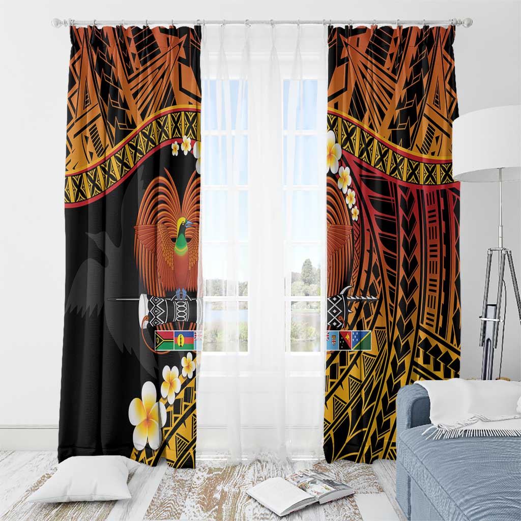 Melanesian Papua New Guinea Window Curtain Plumeria Bird of Paradise Tribal