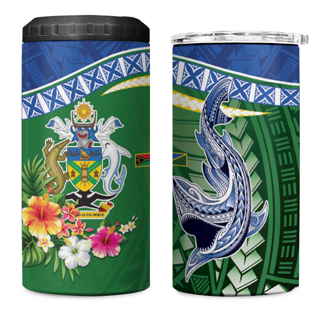 Melanesian Solomon Islands 4 in 1 Can Cooler Tumbler Tropical Shark Tattoo