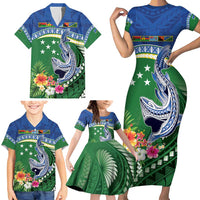 Melanesian Solomon Islands Family Matching Short Sleeve Bodycon Dress and Hawaiian Shirt Tropical Shark Tattoo LT9 - Polynesian Pride