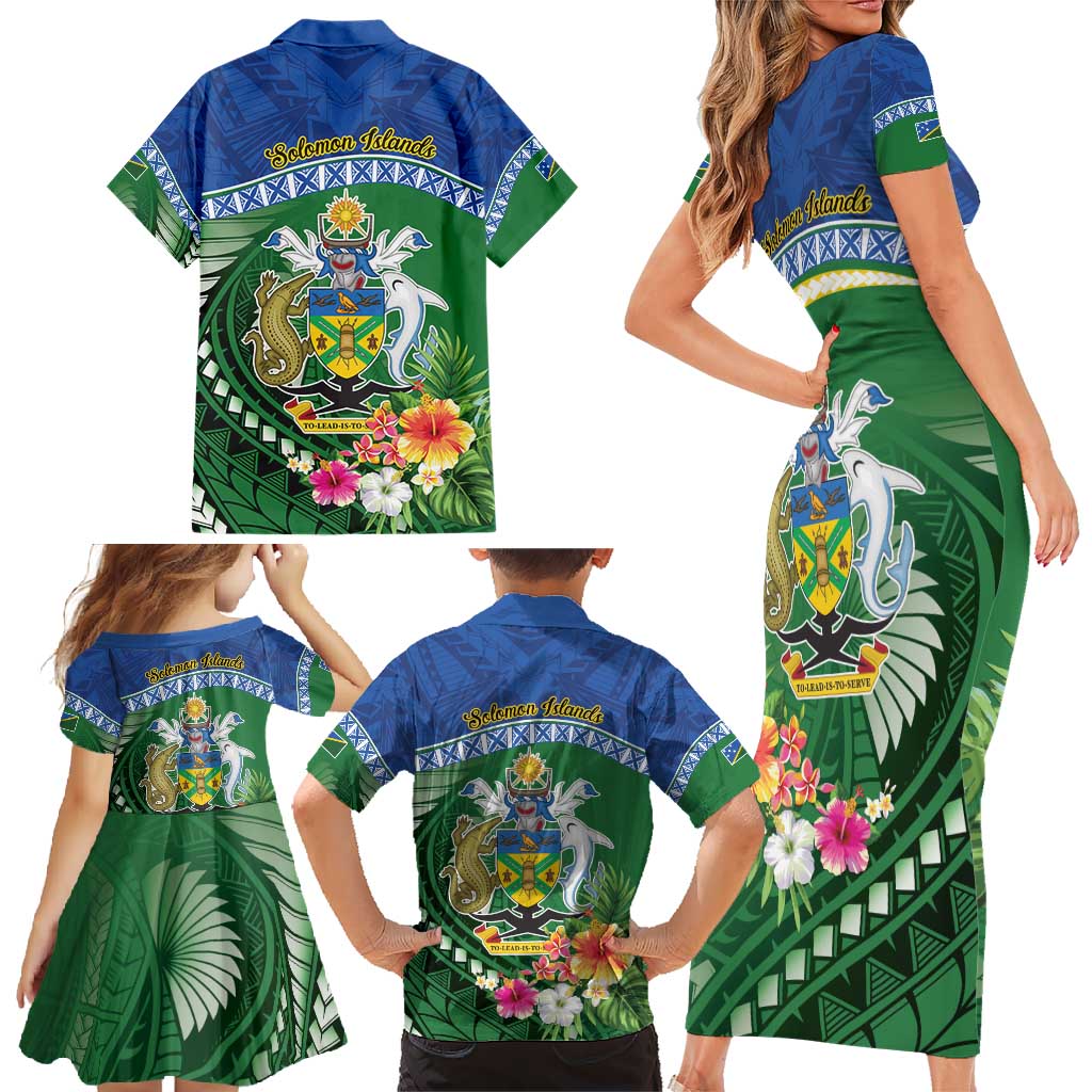 Melanesian Solomon Islands Family Matching Short Sleeve Bodycon Dress and Hawaiian Shirt Tropical Shark Tattoo LT9 - Polynesian Pride