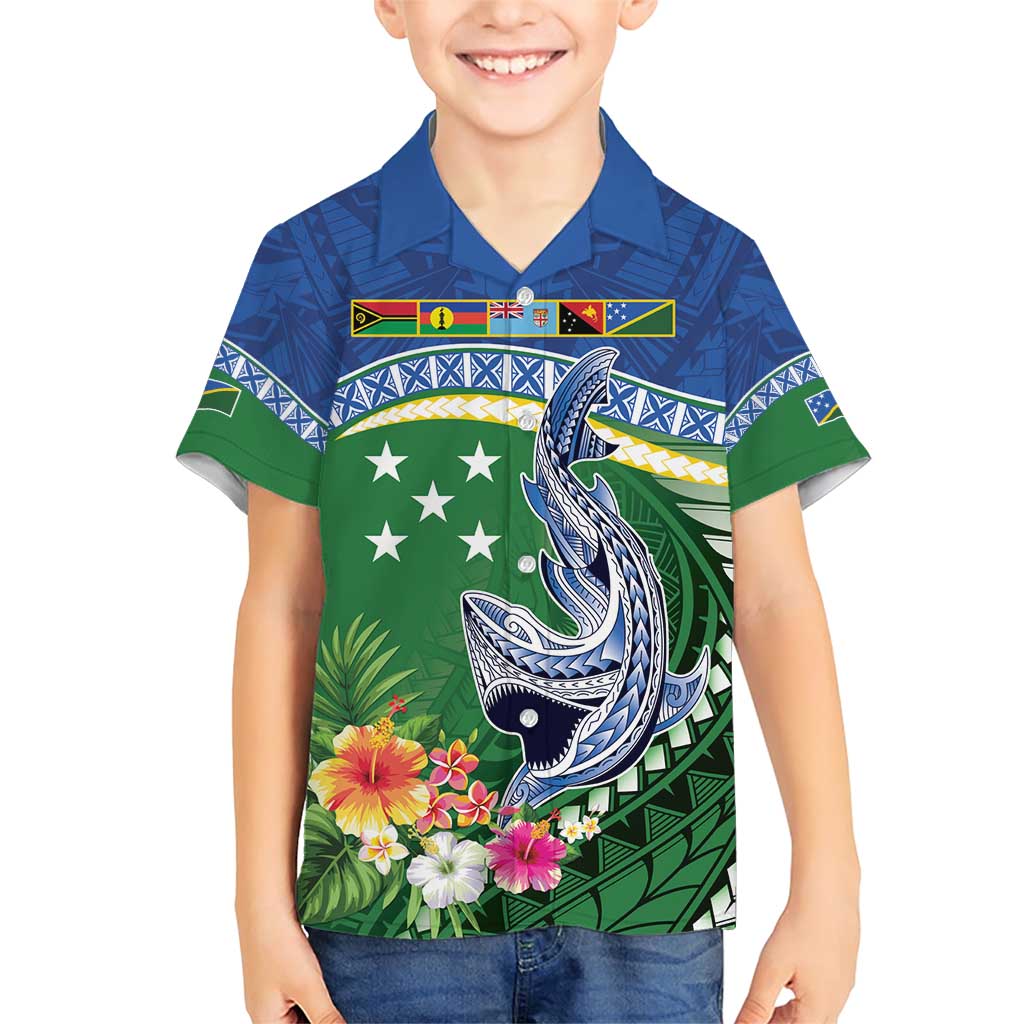 Melanesian Solomon Islands Family Matching Short Sleeve Bodycon Dress and Hawaiian Shirt Tropical Shark Tattoo LT9 Son's Shirt Blue - Polynesian Pride