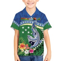 Melanesian Solomon Islands Family Matching Short Sleeve Bodycon Dress and Hawaiian Shirt Tropical Shark Tattoo LT9 Son's Shirt Blue - Polynesian Pride