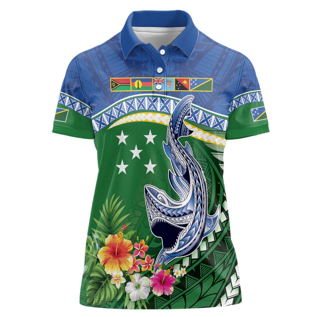 Melanesian Solomon Islands Women Polo Shirt Tropical Shark Tattoo