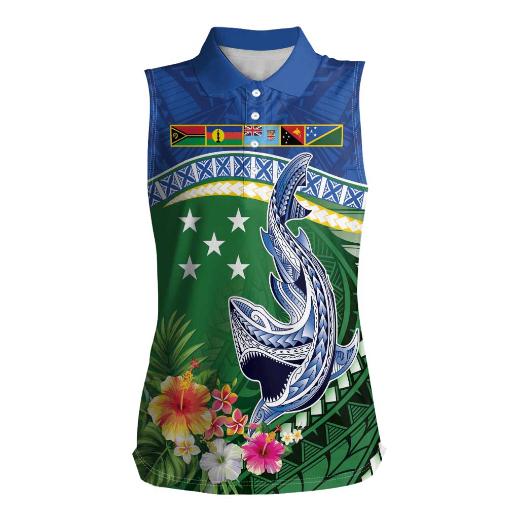 Melanesian Solomon Islands Women Sleeveless Polo Shirt Tropical Shark Tattoo