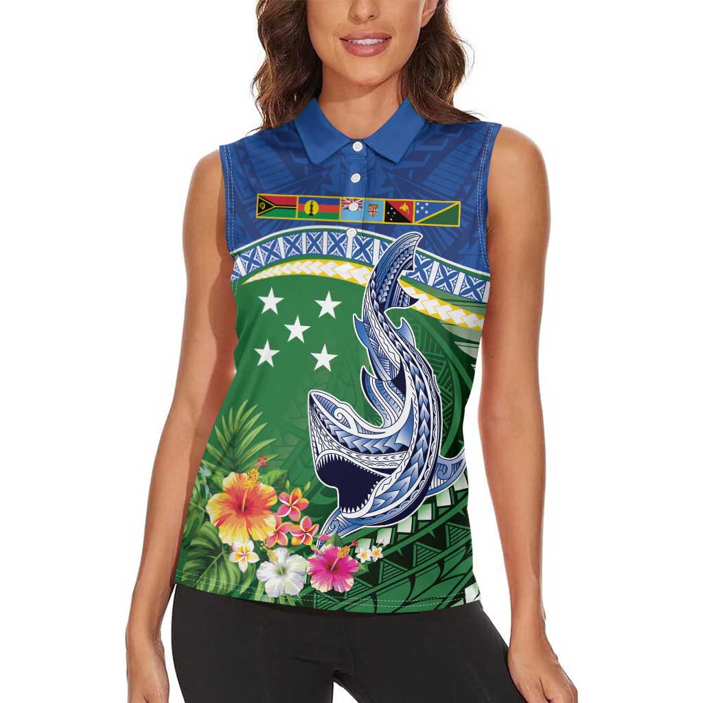 Melanesian Solomon Islands Women Sleeveless Polo Shirt Tropical Shark Tattoo