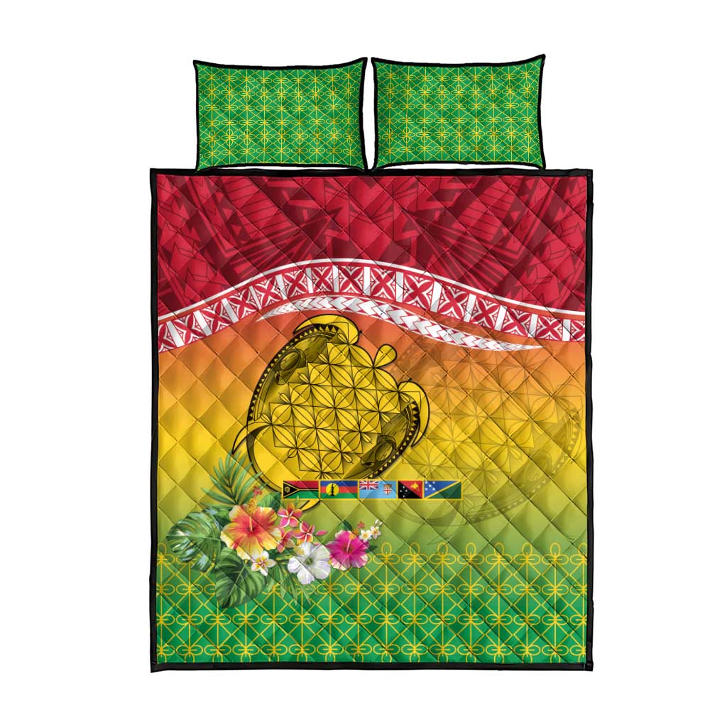 Melanesian Ni-Vanuatu Quilt Bed Set Sea Turtle with Sand Drawing Pattern