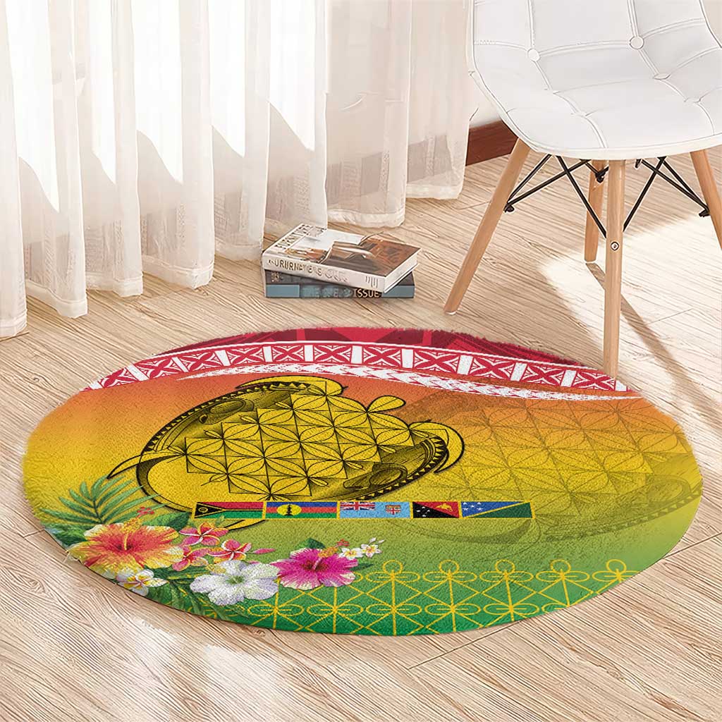 Melanesian Ni-Vanuatu Round Carpet Sea Turtle with Sand Drawing Pattern