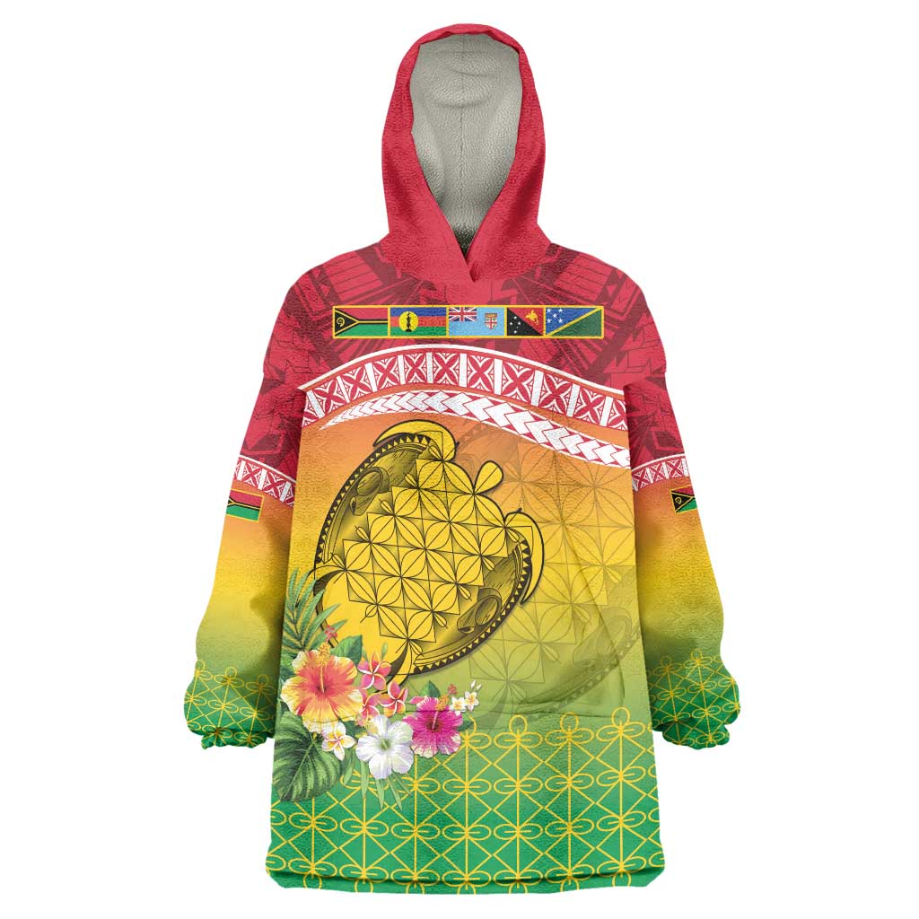 Melanesian Ni-Vanuatu Wearable Blanket Hoodie Sea Turtle with Sand Drawing Pattern