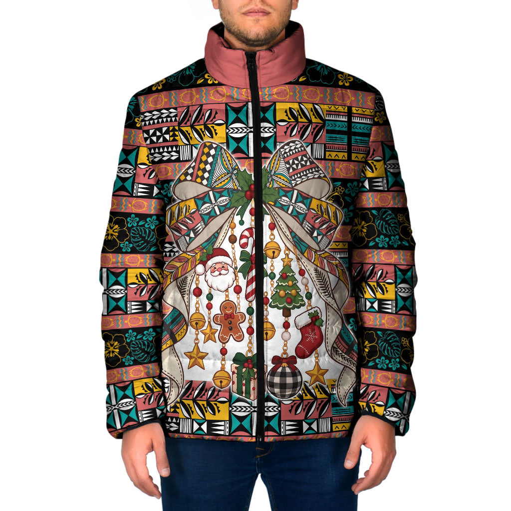 Niue Hiapo Christmas Bow Padded Jacket Hapi Krismas Colorful Motif LT9 Men Multicolor - Polynesian Pride