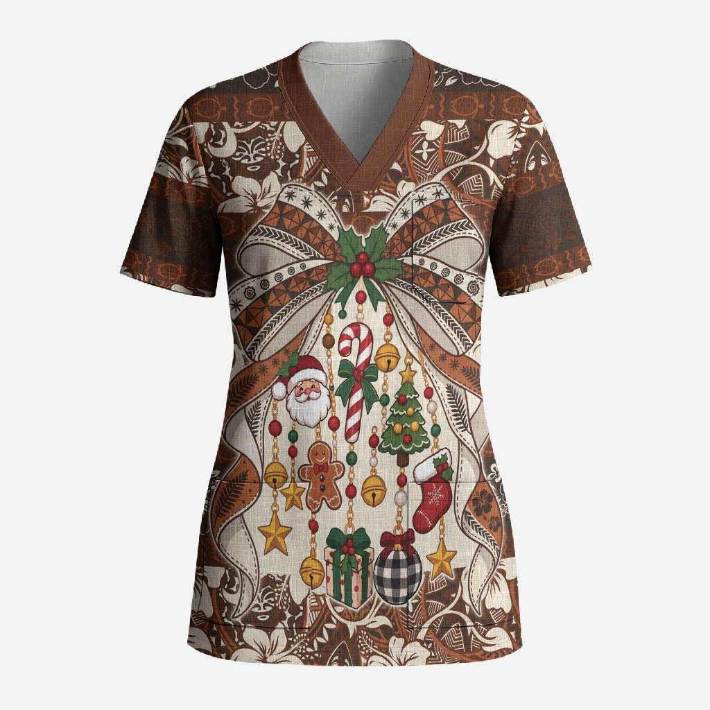 Tahiti 'Ahu Christmas Bow Scrub Top Ia 'oa'oa i te Noera LT9 Adult Multicolor - Polynesian Pride